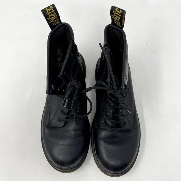 Dr. Marten Black Leather High-Top Combat Boots, Kids Size 2