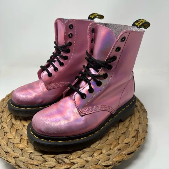 DR MARTEN Pascal RS Combat Boots Pink Iridescent Size 5