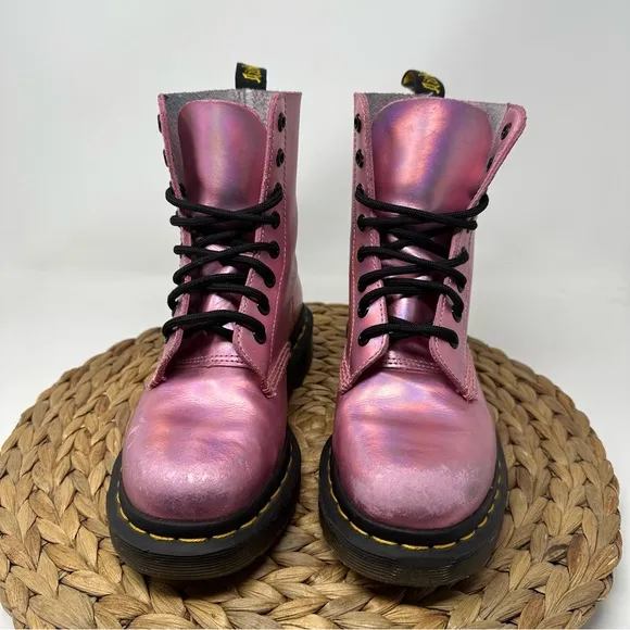 DR MARTEN Pascal RS Combat Boots Pink Iridescent Size 5