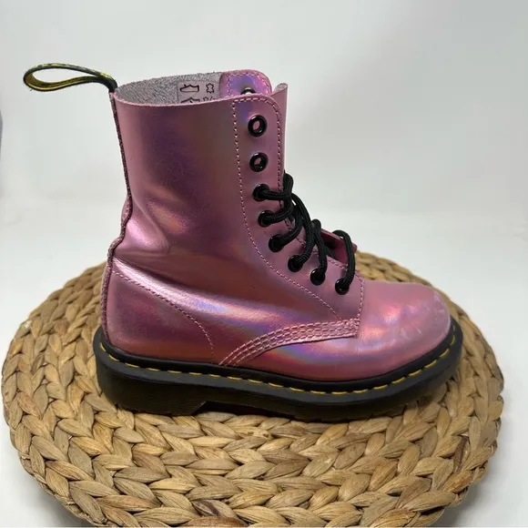 DR MARTEN Pascal RS Combat Boots Pink Iridescent Size 5