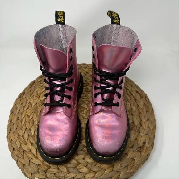DR MARTEN Pascal RS Combat Boots Pink Iridescent Size 5