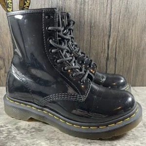 Dr Martens 11821 Glossy Black Leather Lace 8 Eyelet Combat Boots Womens Size 6