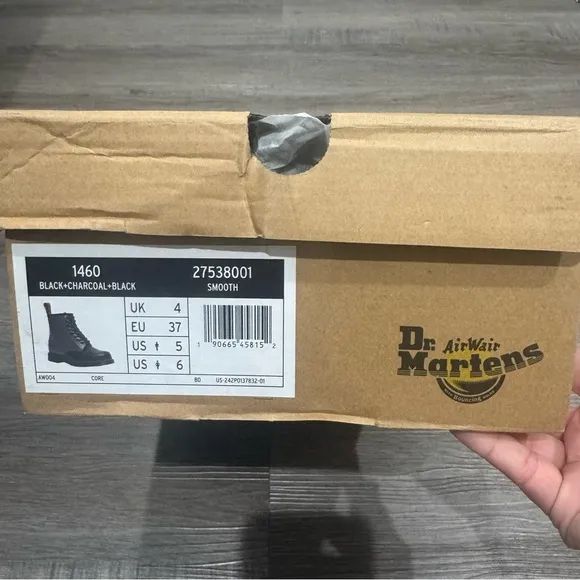 Dr Martens 1460 Black Charcoal Black Smooth Leather Combat Boots