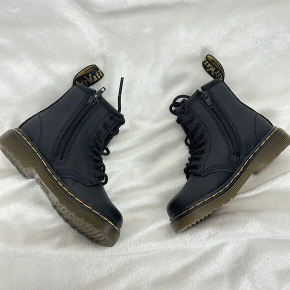 Dr. Martens 1460 Black Combat Leather Boots Bouncing Soles Toddler Size 7 US