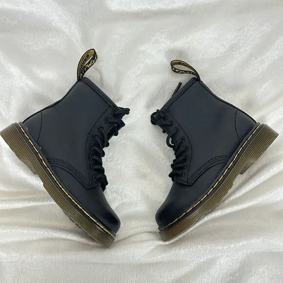 Dr. Martens 1460 Black Combat Leather Boots Bouncing Soles Toddler Size 7 US