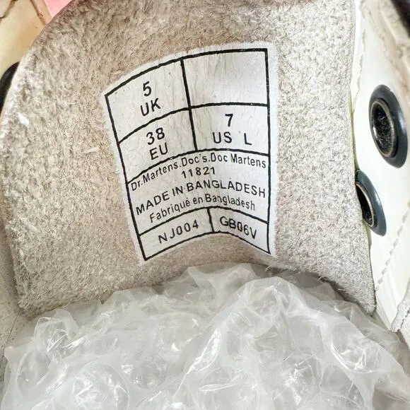 Dr Martens 1460 Combat Boots Womens Smooth Leather White Lace Up Size 7