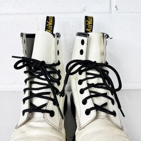 Dr Martens 1460 Combat Boots Womens Smooth Leather White Lace Up Size 7
