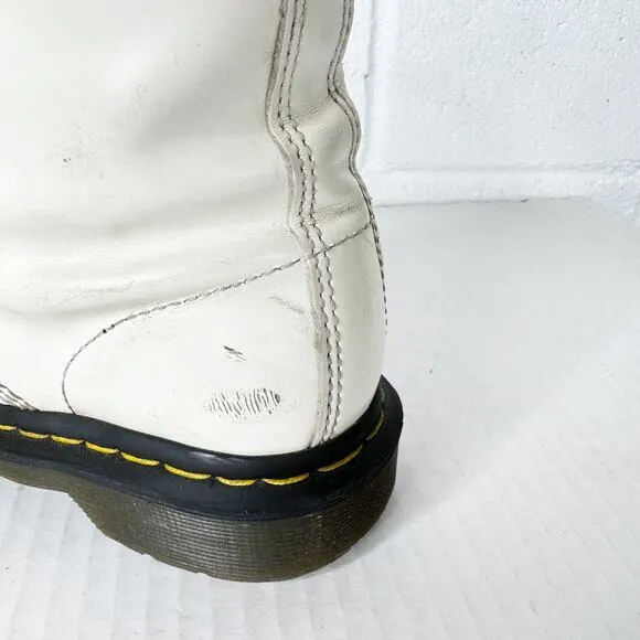 Dr Martens 1460 Combat Boots Womens Smooth Leather White Lace Up Size 7