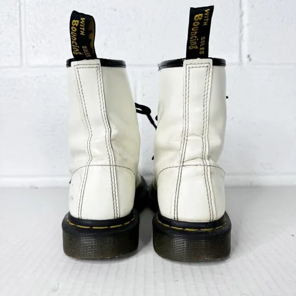 Dr Martens 1460 Combat Boots Womens Smooth Leather White Lace Up Size 7