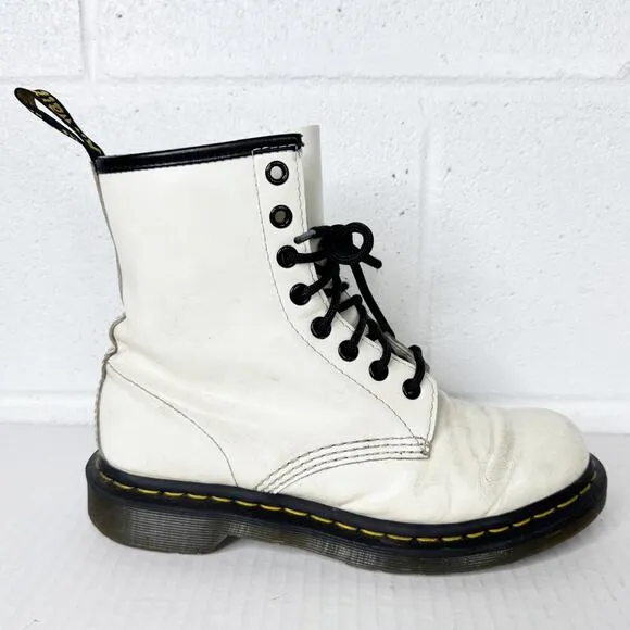 Dr Martens 1460 Combat Boots Womens Smooth Leather White Lace Up Size 7
