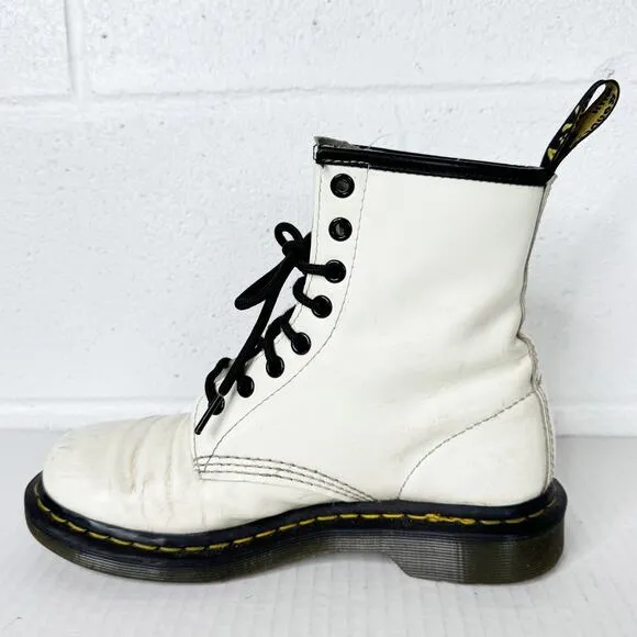 Dr Martens 1460 Combat Boots Womens Smooth Leather White Lace Up Size 7