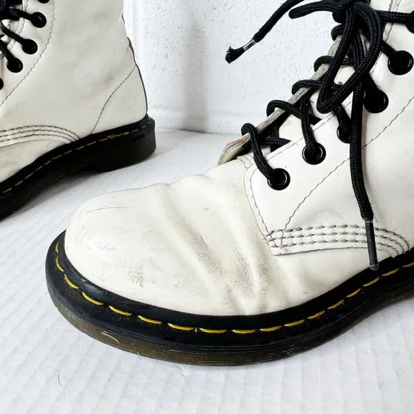 Dr Martens 1460 Combat Boots Womens Smooth Leather White Lace Up Size 7