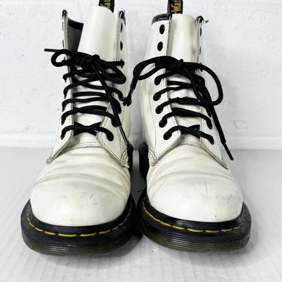 Dr Martens 1460 Combat Boots Womens Smooth Leather White Lace Up Size 7
