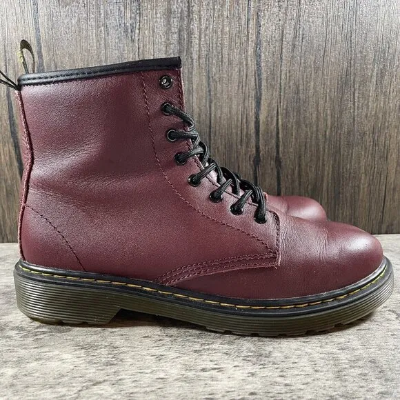 Dr. Martens 1460 J 8-Eye Boots Leather Zip Lace Up Cherry Red Mens 4 / Womens 5