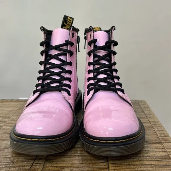 Dr. Martens 1460 J Pink Patent Leather Lace Up/Zip Boots Kids Size 1