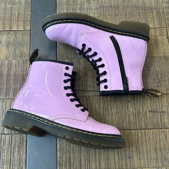 Dr. Martens 1460 J Pink Patent Leather Lace Up/Zip Boots Kids Size 1