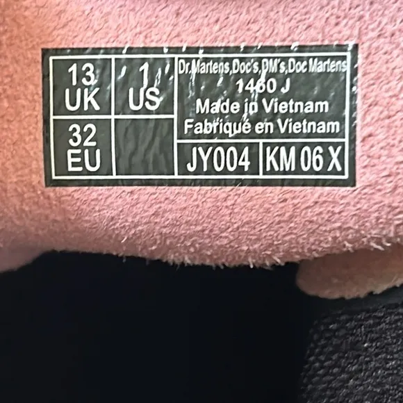 Dr. Martens 1460 J Pink Patent Leather Lace Up/Zip Boots Kids Size 1
