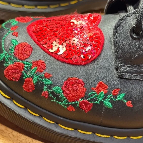Dr. Martens 1460 limited edition sequin hearts, leather boots size 9
