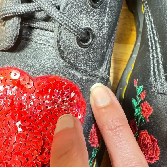 Dr. Martens 1460 limited edition sequin hearts, leather boots size 9