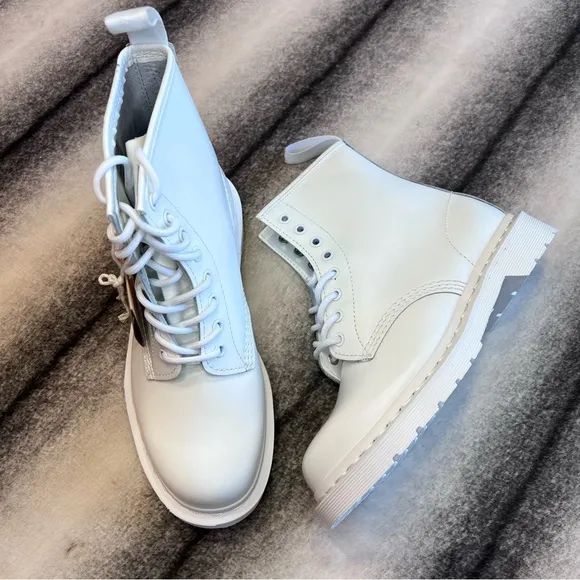 Dr Martens 1460 Mono White Smooth Leather Lace Up Combat Boots