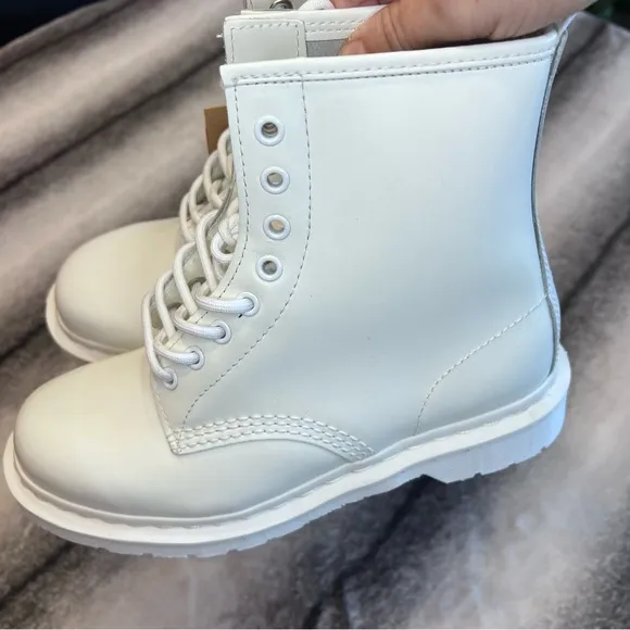 Dr Martens 1460 Mono White Smooth Leather Lace Up Combat Boots