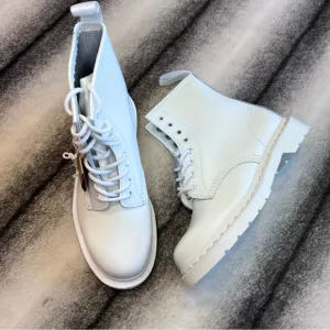 Dr Martens 1460 Mono White Smooth Leather Lace Up Combat Boots
