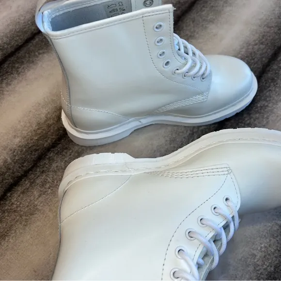 Dr Martens 1460 Mono White Smooth Leather Lace Up Combat Boots