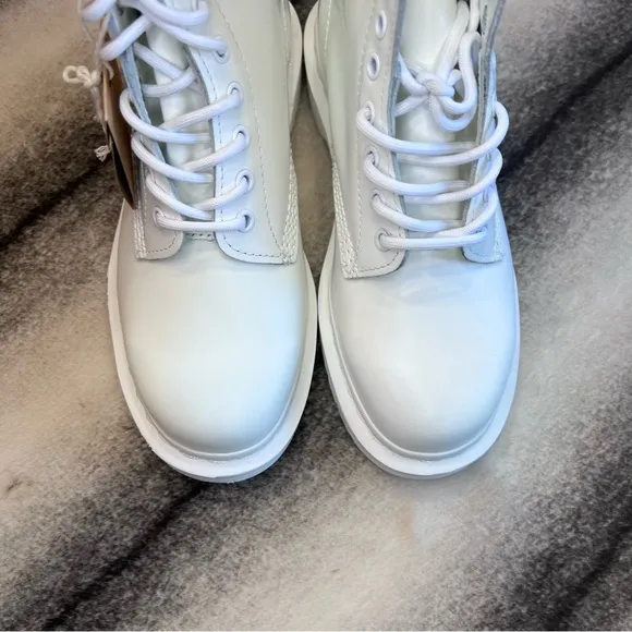 Dr Martens 1460 Mono White Smooth Leather Lace Up Combat Boots