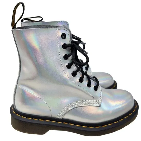 Dr. Martens 1460 Pascal Boots Lace Up Leather Combat Iced Metallic Silver Size 7