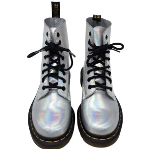 Dr. Martens 1460 Pascal Boots Lace Up Leather Combat Iced Metallic Silver Size 7