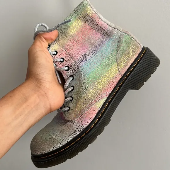 Dr Martens 1460 Pascal J Rainbow Iridescent Boots Kids Youth Size 4M 5L Lace Up