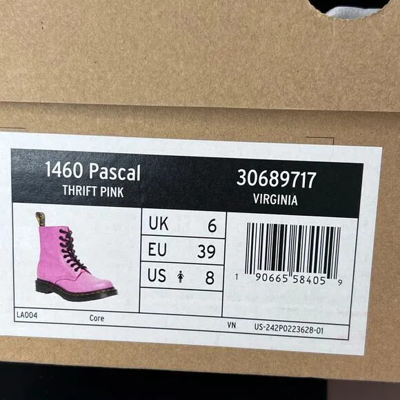Dr Martens 1460 Pascal Leather Combat Boots Thrift Pink Women 8 NWB Barbie core