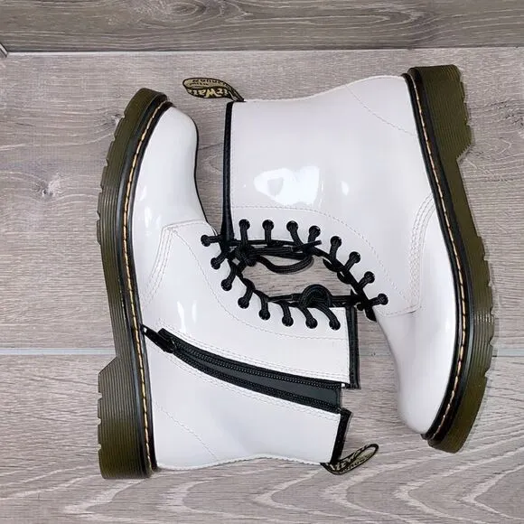 Dr Martens 1460 Pascal White Patent Leather 8-Eye Zip Women’s Sz 5 Combat Boots