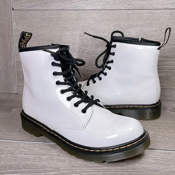 Dr Martens 1460 Pascal White Patent Leather 8-Eye Zip Women’s Sz 5 Combat Boots