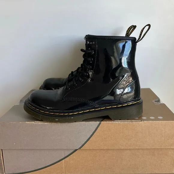 Dr. Martens 1460 Patent Black Leather Lace Up Combat Boots - SZ 2 Y