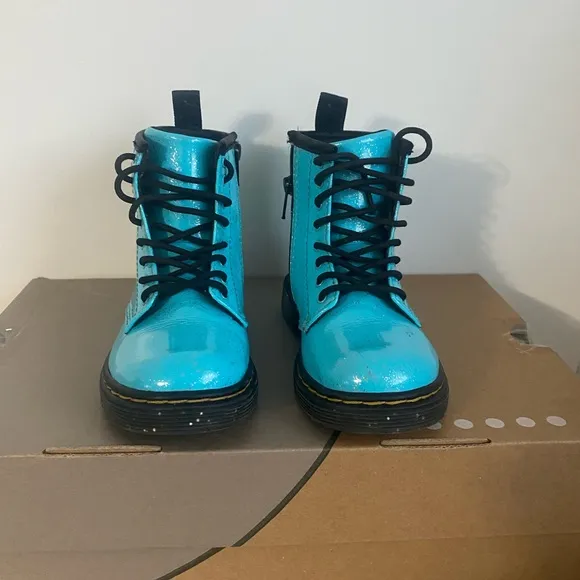 Dr. Martens 1460 Patent Blue Girls Combat Boots- SZ 9 C