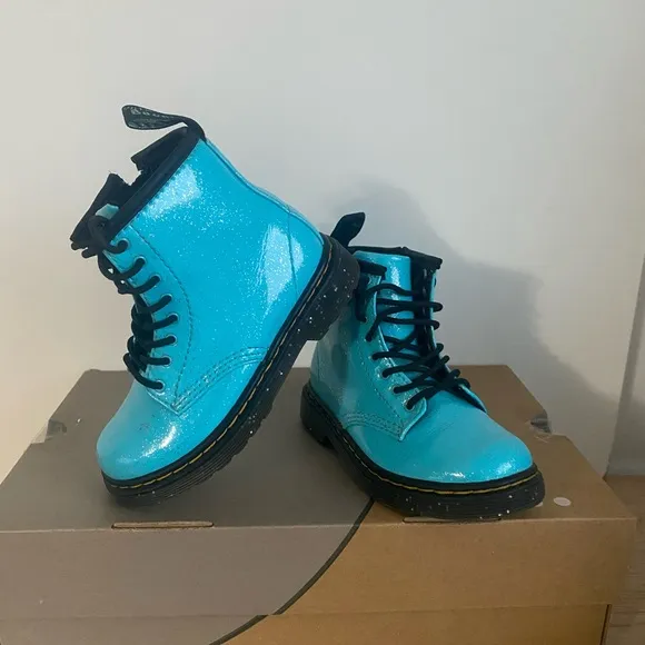 Dr. Martens 1460 Patent Blue Girls Combat Boots- SZ 9 C