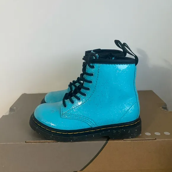 Dr. Martens 1460 Patent Blue Girls Combat Boots- SZ 9 C
