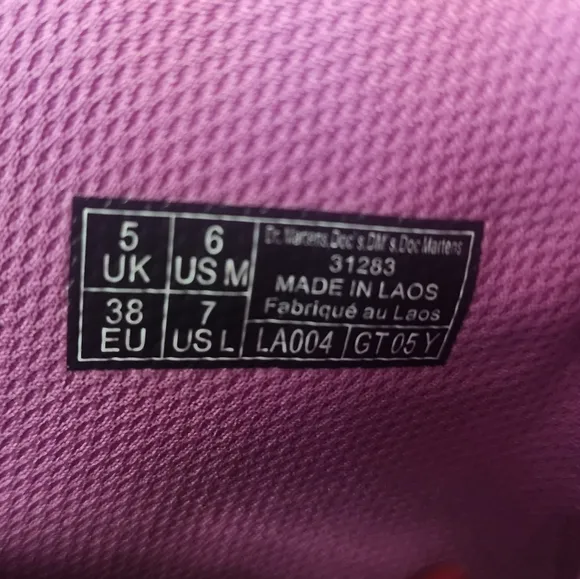 Dr. Martens 1460 Pink Leather Lace Up Combat Boots Size 7