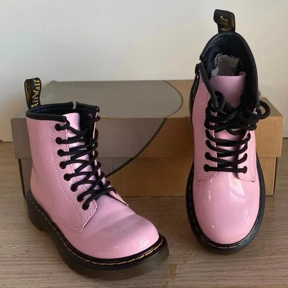 Dr. Martens 1460 Pink Leather Lace Up Zip Ankle Boots Girls  -Size 8 C