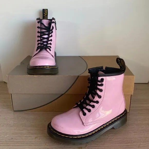 Dr. Martens 1460 Pink Leather Lace Up Zip Ankle Boots Girls  -Size 8 C