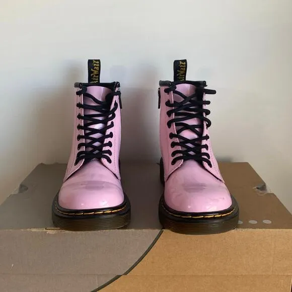 Dr. Martens 1460 Pink Leather Lace Up Zip Ankle Boots Girls  -Size 8 C