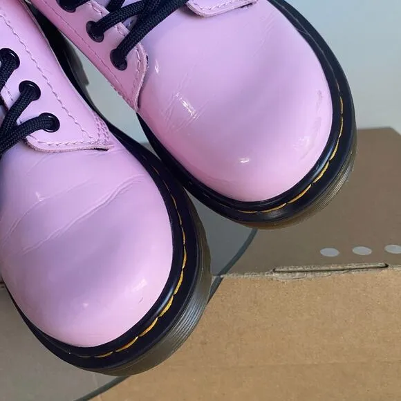 Dr. Martens 1460 Pink Leather Lace Up Zip Ankle Boots Girls  -Size 8 C