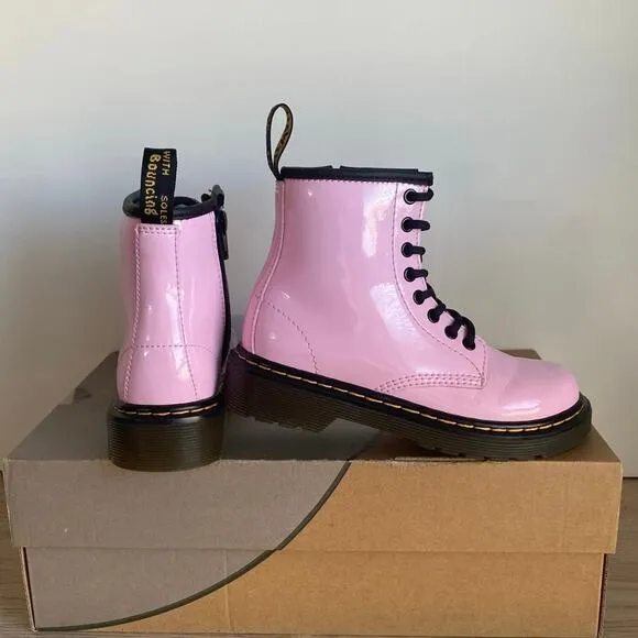Dr. Martens 1460 Pink Leather Lace Up Zip Ankle Boots Girls  -Size 8 C