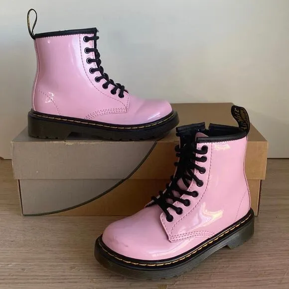 Dr. Martens 1460 Pink Leather Lace Up Zip Ankle Boots Girls  -Size 8 C