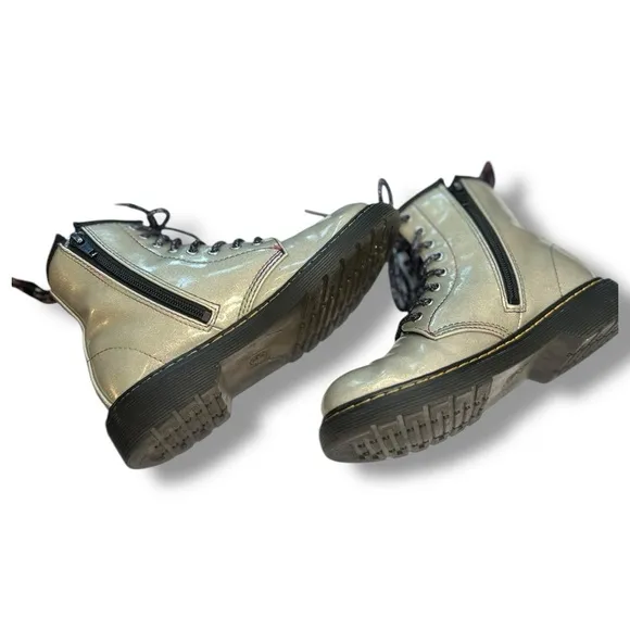Dr. Martens 1460 Silver Metallic Glitter Lace-Up Combat Boots Girls Youth Size 2