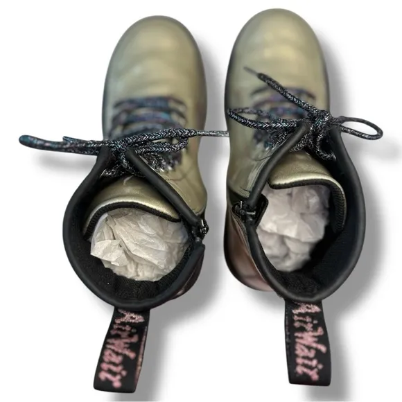 Dr. Martens 1460 Silver Metallic Glitter Lace-Up Combat Boots Girls Youth Size 2