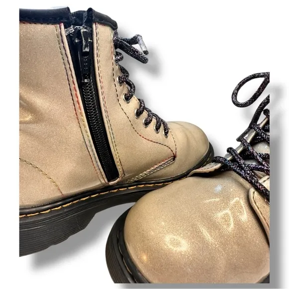 Dr. Martens 1460 Silver Metallic Glitter Lace-Up Combat Boots Girls Youth Size 2