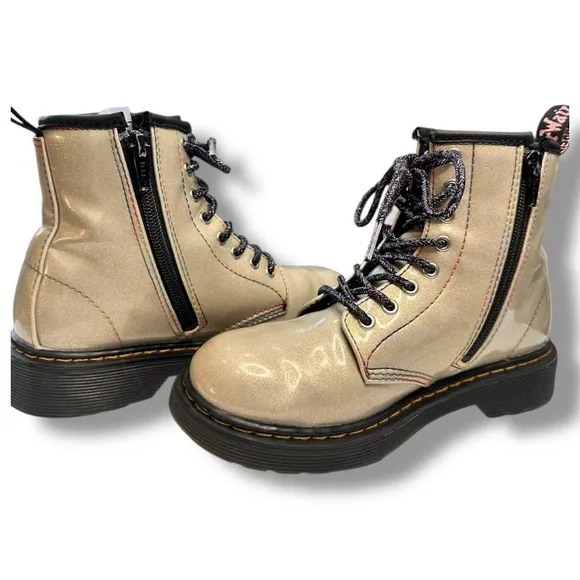 Dr. Martens 1460 Silver Metallic Glitter Lace-Up Combat Boots Girls Youth Size 2