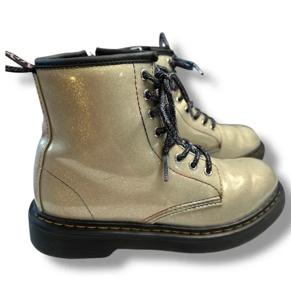 Dr. Martens 1460 Silver Metallic Glitter Lace-Up Combat Boots Girls Youth Size 2